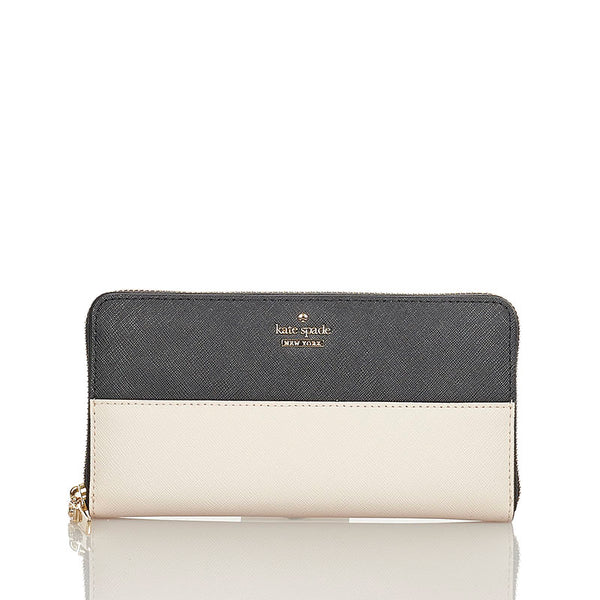 ケイトスペード ベージュ ブラック レザー ラウンドファスナー 長財布 レディース Kate Spade 【中古】