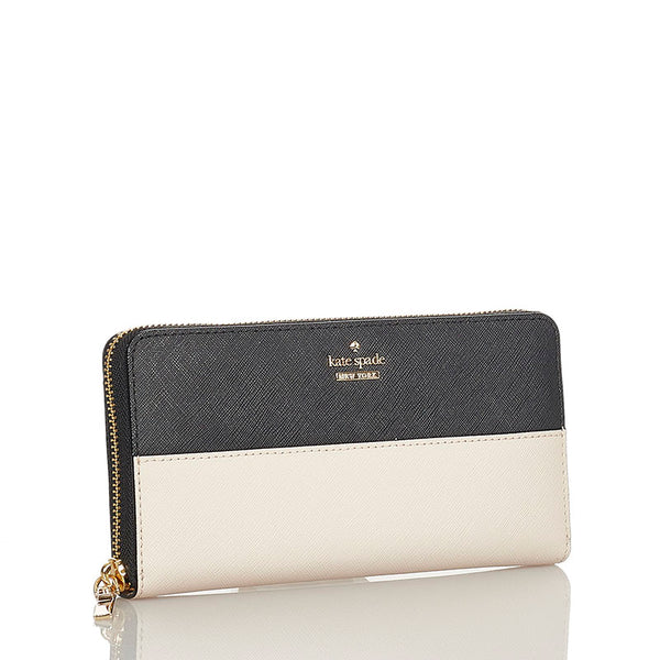 ケイトスペード ベージュ ブラック レザー ラウンドファスナー 長財布 レディース Kate Spade 【中古】