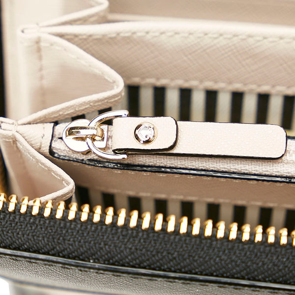 ケイトスペード ベージュ ブラック レザー ラウンドファスナー 長財布 レディース Kate Spade 【中古】