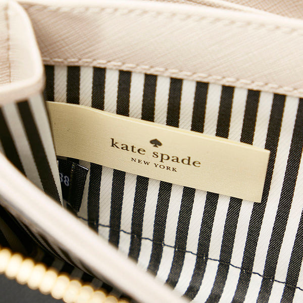 ケイトスペード ベージュ ブラック レザー ラウンドファスナー 長財布 レディース Kate Spade 【中古】