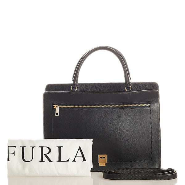 フルラ ゴールド金具 ブラック レザー ハンドバッグ ショルダーバッグ2way レディース Furla 【中古】