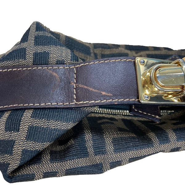 フェンディ ズッカ 263600 ブラウン ダークブラウン ナイロン レザー ポーチ レディース FENDI 【中古】