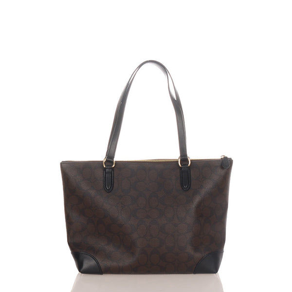 コーチ シグネチャー F29208 ブラウン ブラック PVC レザー ハンドバッグ レディース COACH 【中古】