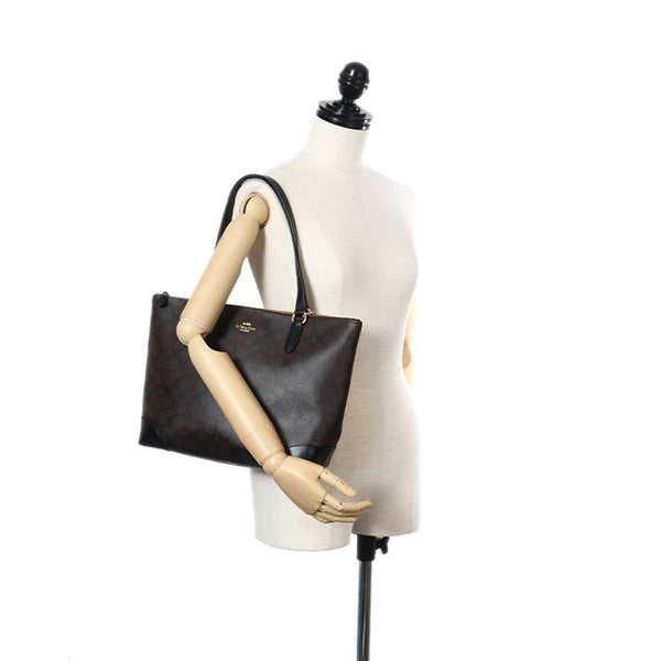 コーチ シグネチャー F29208 ブラウン ブラック PVC レザー ハンドバッグ レディース COACH 【中古】