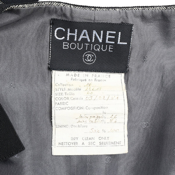 シャネル ココマークボタン リボン グレー ブラック ウール ワンピース レディース CHANEL 【中古】