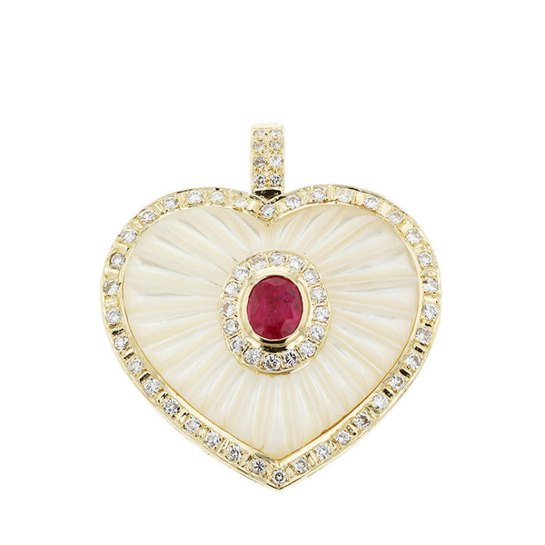 K18YG イエローゴールド ダイヤ0.98ct ルビー1.32ct シェル ペンダントトップ レディース 【中古】