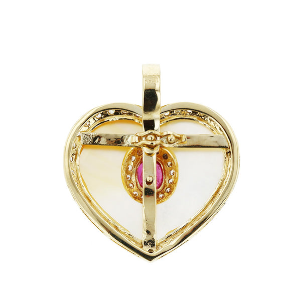 K18YG イエローゴールド ダイヤ0.98ct ルビー1.32ct シェル ペンダントトップ レディース 【中古】