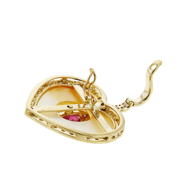 K18YG イエローゴールド ダイヤ0.98ct ルビー1.32ct シェル ペンダントトップ レディース 【中古】