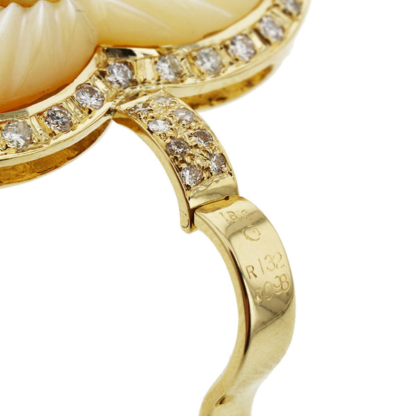 K18YG イエローゴールド ダイヤ0.98ct ルビー1.32ct シェル ペンダントトップ レディース 【中古】