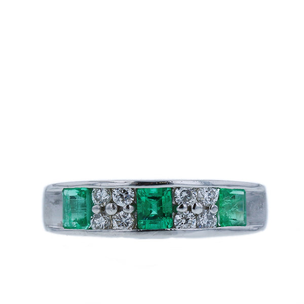 Pt900 プラチナ エメラルド0.54ct ダイヤ0.20ct リング 指輪 レディース 9号 【中古】