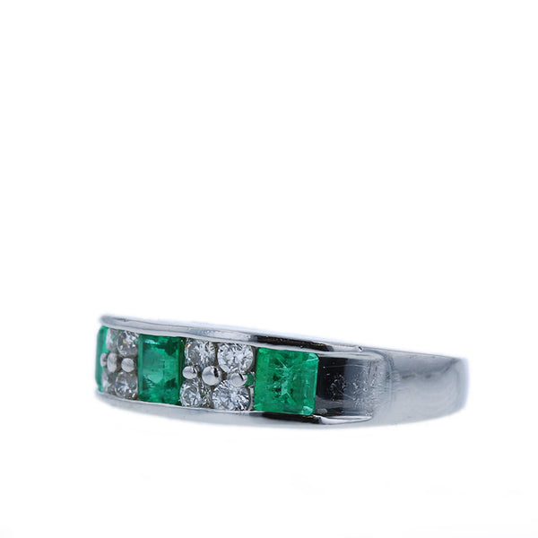 Pt900 プラチナ エメラルド0.54ct ダイヤ0.20ct リング 指輪 レディース 9号 【中古】