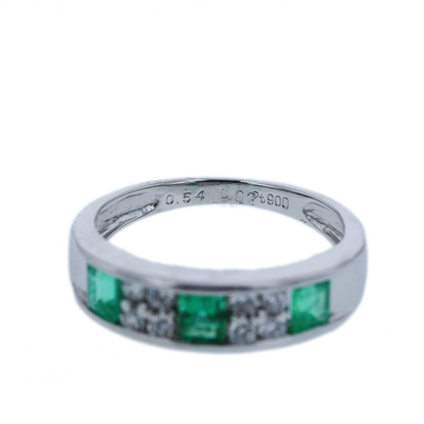 Pt900 プラチナ エメラルド0.54ct ダイヤ0.20ct リング 指輪 レディース 9号 【中古】