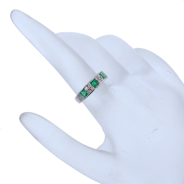 Pt900 プラチナ エメラルド0.54ct ダイヤ0.20ct リング 指輪 レディース 9号 【中古】