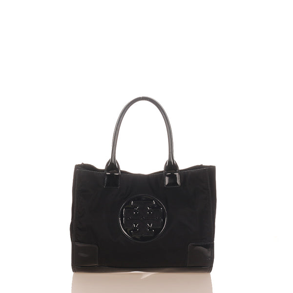 トリーバーチ エラ ブラック ナイロン エナメル ハンドバッグ レディース Tory Burch 【中古】