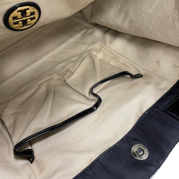 トリーバーチ エラ ブラック ナイロン エナメル ハンドバッグ レディース Tory Burch 【中古】