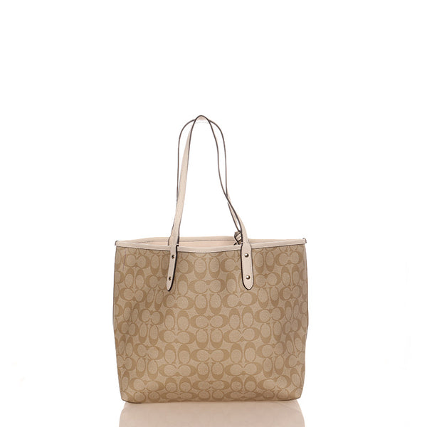 コーチ シグネチャー ベージュ ホワイト PVC レザー ショルダーバッグ トートバッグ レディース COACH 【中古】