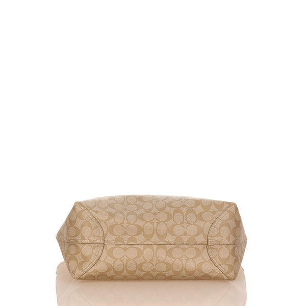 コーチ シグネチャー ベージュ ホワイト PVC レザー ショルダーバッグ トートバッグ レディース COACH 【中古】