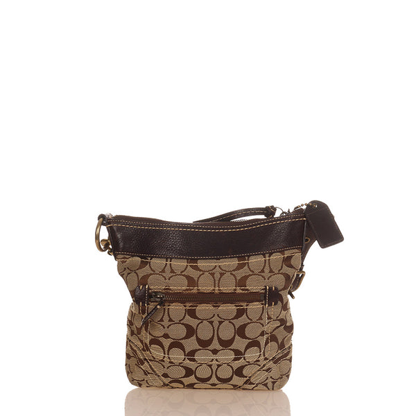 コーチ シグネチャー F10402 ブラウン ベージュ キャンバス レザー 斜め掛け ショルダーバッグ レディース COACH 【中古】