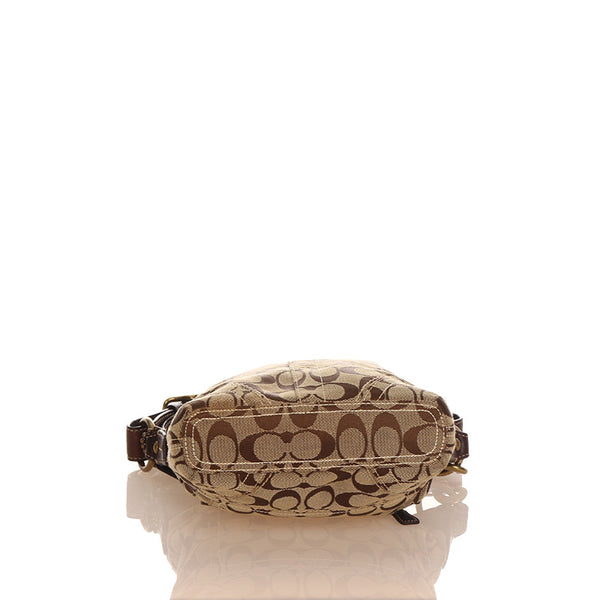 コーチ シグネチャー F10402 ブラウン ベージュ キャンバス レザー 斜め掛け ショルダーバッグ レディース COACH 【中古】