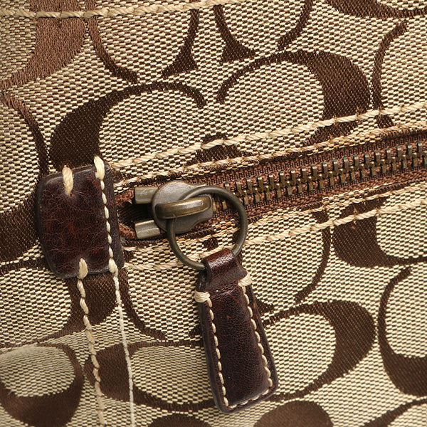 コーチ シグネチャー F10402 ブラウン ベージュ キャンバス レザー 斜め掛け ショルダーバッグ レディース COACH 【中古】