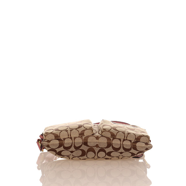 コーチ シグネチャー ベージュ ピンク キャンバス レザー 肩掛け ショルダーバッグ レディース COACH 【中古】