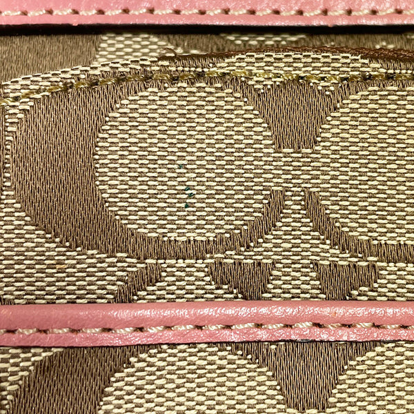 コーチ シグネチャー ベージュ ピンク キャンバス レザー 肩掛け ショルダーバッグ レディース COACH 【中古】