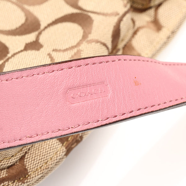 コーチ シグネチャー ベージュ ピンク キャンバス レザー 肩掛け ショルダーバッグ レディース COACH 【中古】