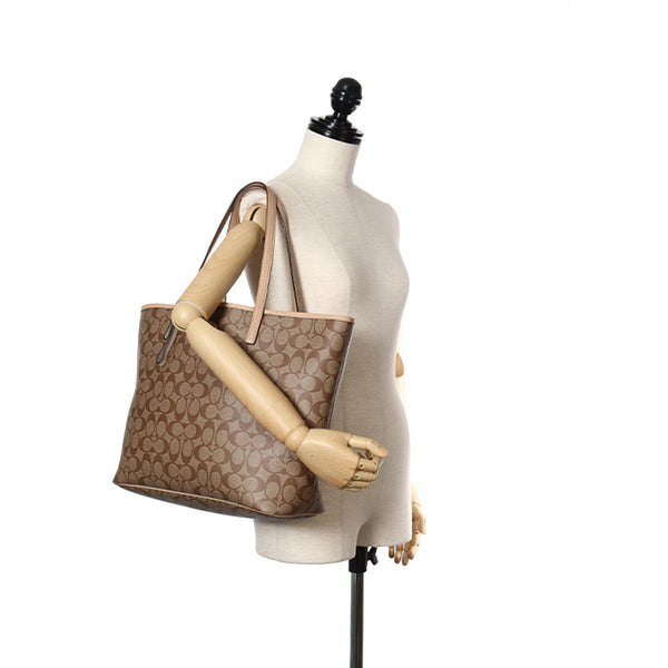 コーチ シグネチャー パーク メトロ Ｆ29144 ブラウン ベージュ PVC レザー ショルダーバッグ トートバッグ レディース COACH 【中古】