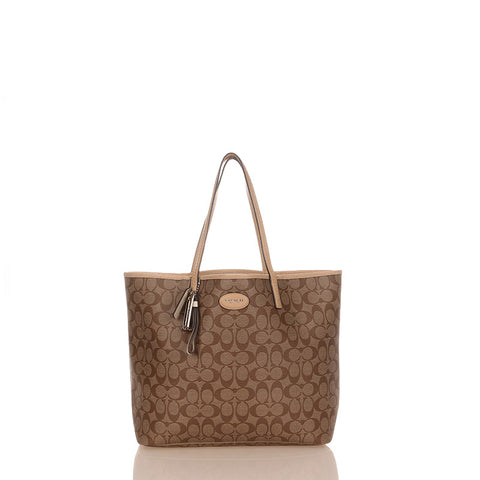 コーチ シグネチャー パーク メトロ Ｆ29144 ブラウン ベージュ PVC レザー ショルダーバッグ トートバッグ レディース COACH 【中古】