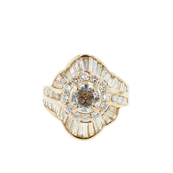 K18YG イエローゴールド ダイヤ1.881ct ダイヤ2.981ct リング 指輪 レディース 14号 【中古】