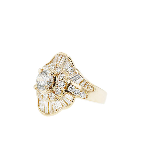 K18YG イエローゴールド ダイヤ1.881ct ダイヤ2.981ct リング 指輪 レディース 14号 【中古】