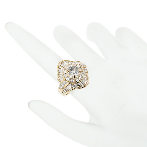 K18YG イエローゴールド ダイヤ1.881ct ダイヤ2.981ct リング 指輪 レディース 14号 【中古】
