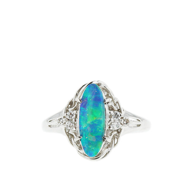 Pt900 プラチナ ボルダーオパール1.14ct ダイヤ0.08ct リング 指輪 レディース 12号 【中古】