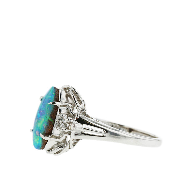 Pt900 プラチナ ボルダーオパール1.14ct ダイヤ0.08ct リング 指輪 レディース 12号 【中古】