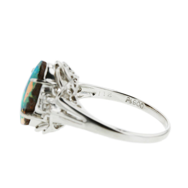 Pt900 プラチナ ボルダーオパール1.14ct ダイヤ0.08ct リング 指輪 レディース 12号 【中古】
