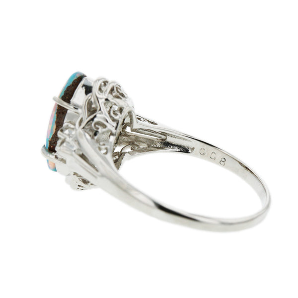 Pt900 プラチナ ボルダーオパール1.14ct ダイヤ0.08ct リング 指輪 レディース 12号 【中古】