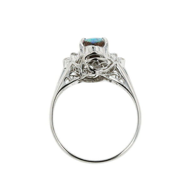 Pt900 プラチナ ボルダーオパール1.14ct ダイヤ0.08ct リング 指輪 レディース 12号 【中古】