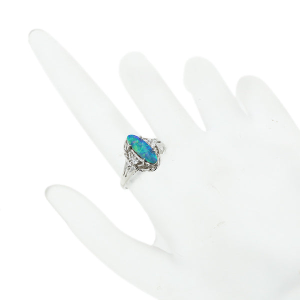 Pt900 プラチナ ボルダーオパール1.14ct ダイヤ0.08ct リング 指輪 レディース 12号 【中古】