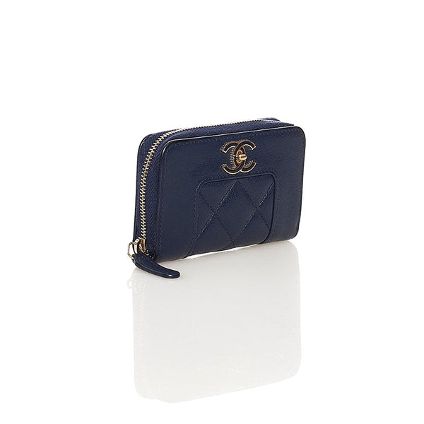 シャネル マトラッセ ココマーク コインケース 小銭入れ コンパクトウォレット ネイビー レザー レディース CHANEL 【中古】