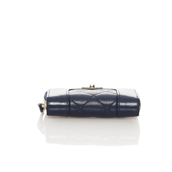 シャネル マトラッセ ココマーク コインケース 小銭入れ コンパクトウォレット ネイビー レザー レディース CHANEL 【中古】