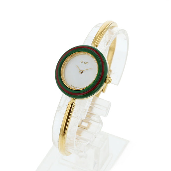 グッチ シェリーライン チェンジベゼル 11/12.2 ホワイト グリーン レッド マルチカラー ステンレススチール メッキ プラスチック 腕時計 レディース GUCCI クオーツ ホワイト文字盤 【中古】