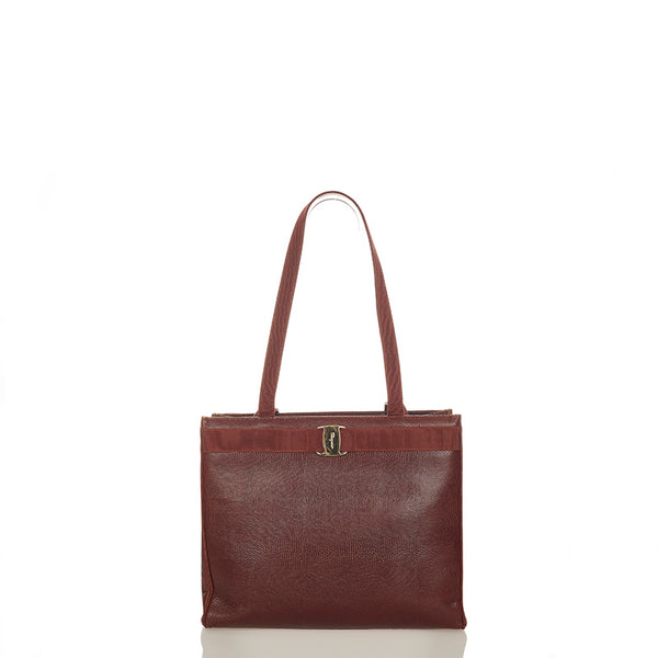 サルヴァトーレフェラガモ ヴァラ 型押し ショルダーバッグ トートバッグ BK-21 2530 ブラウン レザー キャンバス レディース Salvatore Ferragamo 【中古】