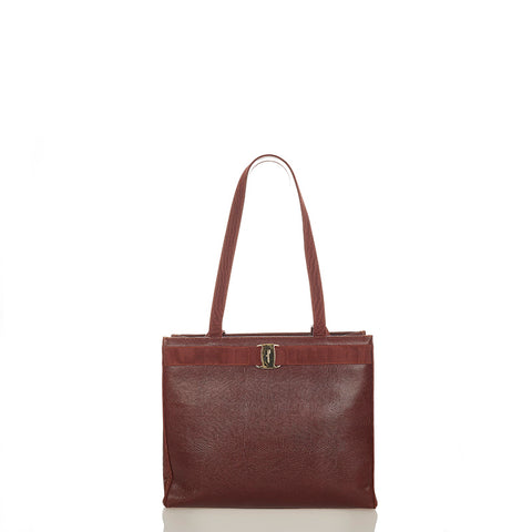 サルヴァトーレフェラガモ ヴァラ 型押し ショルダーバッグ トートバッグ BK-21 2530 ブラウン レザー キャンバス レディース Salvatore Ferragamo 【中古】