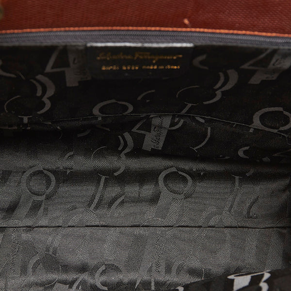 サルヴァトーレフェラガモ ヴァラ 型押し ショルダーバッグ トートバッグ BK-21 2530 ブラウン レザー キャンバス レディース Salvatore Ferragamo 【中古】