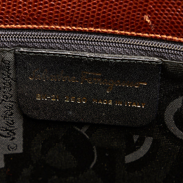 サルヴァトーレフェラガモ ヴァラ 型押し ショルダーバッグ トートバッグ BK-21 2530 ブラウン レザー キャンバス レディース Salvatore Ferragamo 【中古】