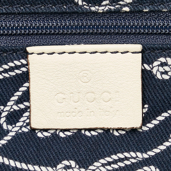 グッチ 169973 ネイビー ホワイト ナイロン レザー ボストンバッグ レディース GUCCI 【中古】