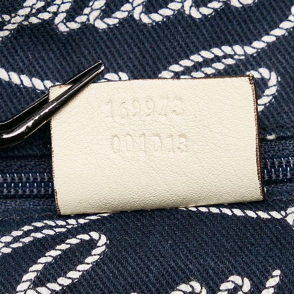 グッチ 169973 ネイビー ホワイト ナイロン レザー ボストンバッグ レディース GUCCI 【中古】