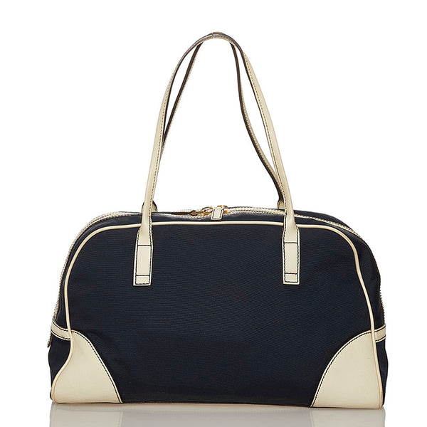 グッチ 169973 ネイビー ホワイト ナイロン レザー ボストンバッグ レディース GUCCI 【中古】