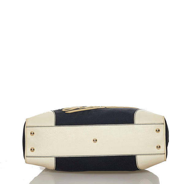 グッチ 169973 ネイビー ホワイト ナイロン レザー ボストンバッグ レディース GUCCI 【中古】