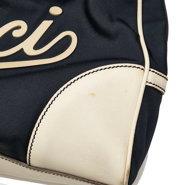 グッチ 169973 ネイビー ホワイト ナイロン レザー ボストンバッグ レディース GUCCI 【中古】